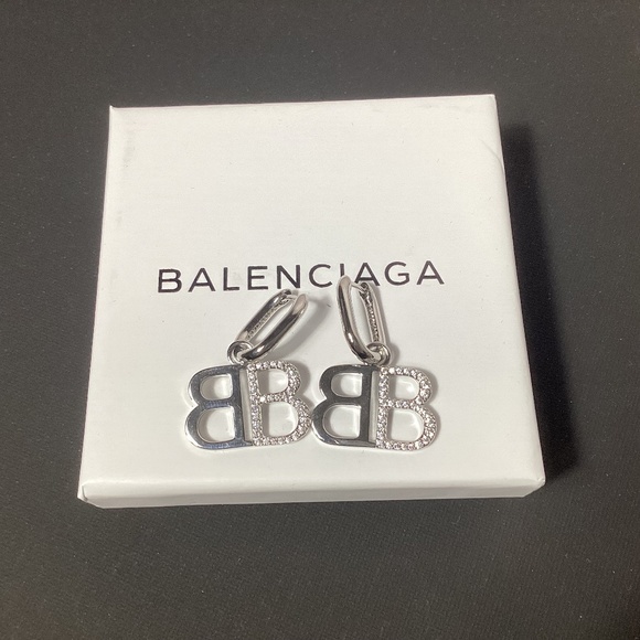 Balenciaga BB Silver and Crystal Earrings - Picture 1 of 2